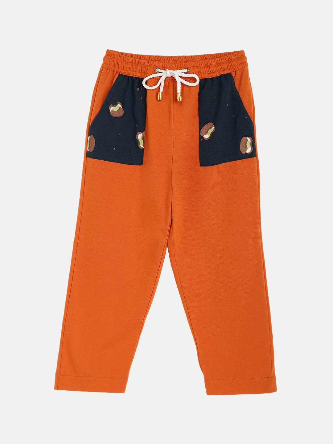 

am ma Girls Orange & Blue Printed Cotton Track Pant