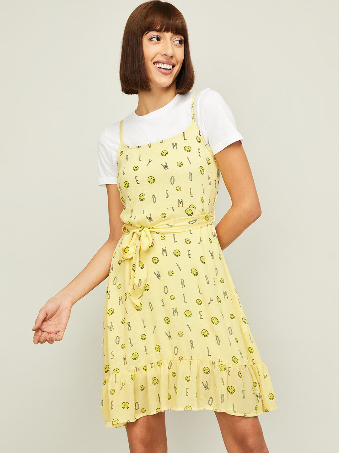 

SmileyWorld Yellow Floral Pinafore Dress