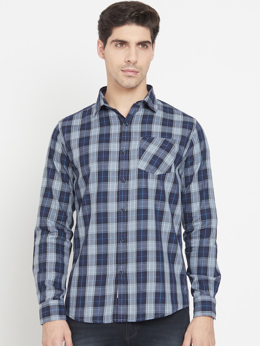 

METTLE Men Blue Tartan Checks Opaque Checked Casual Shirt