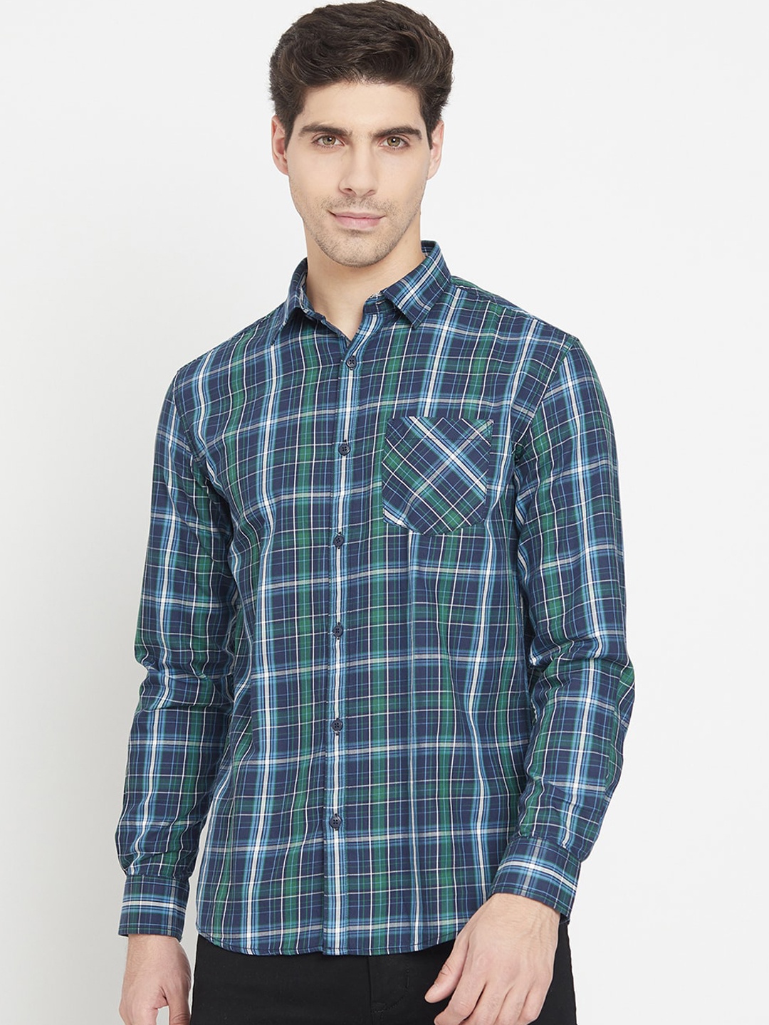 

METTLE Men Olive Green Cotton Tartan Checks Opaque Checked Casual Shirt