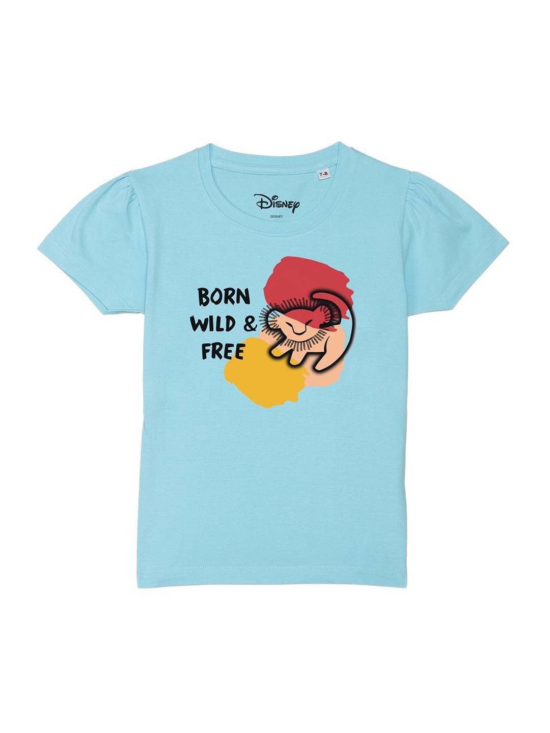 

Disney by Wear Your Mind Girls Blue Cotton Typography Printed Applique T-shirt
