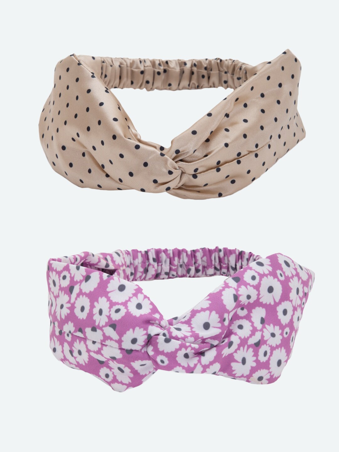 

DEEBACO Women Nude-Coloured & Purple Set of 2 Printed Hairband