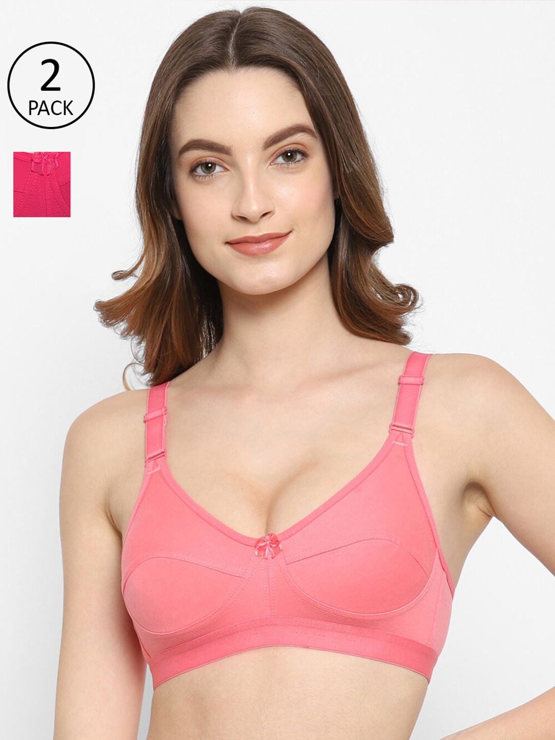 

Floret Women Pack Of 2 Rose & Magenta Non-Padded T Shirt
