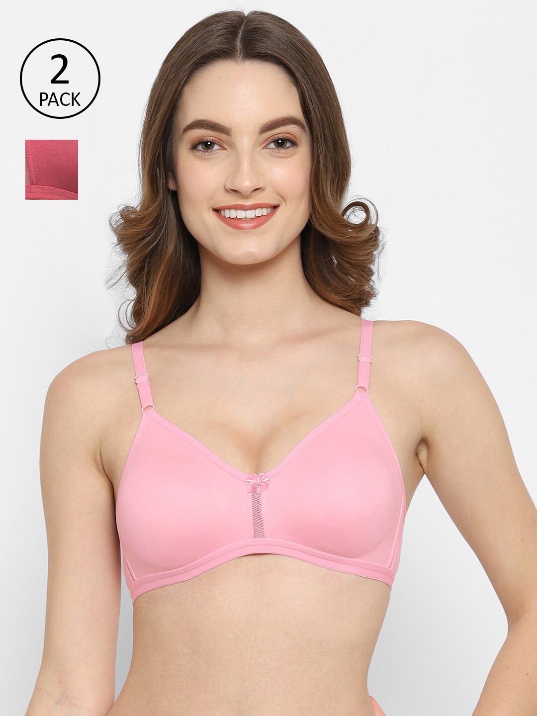 

Floret Pack of 2 Pink & Maroon Solid Medium Coverage T-shirt Bra