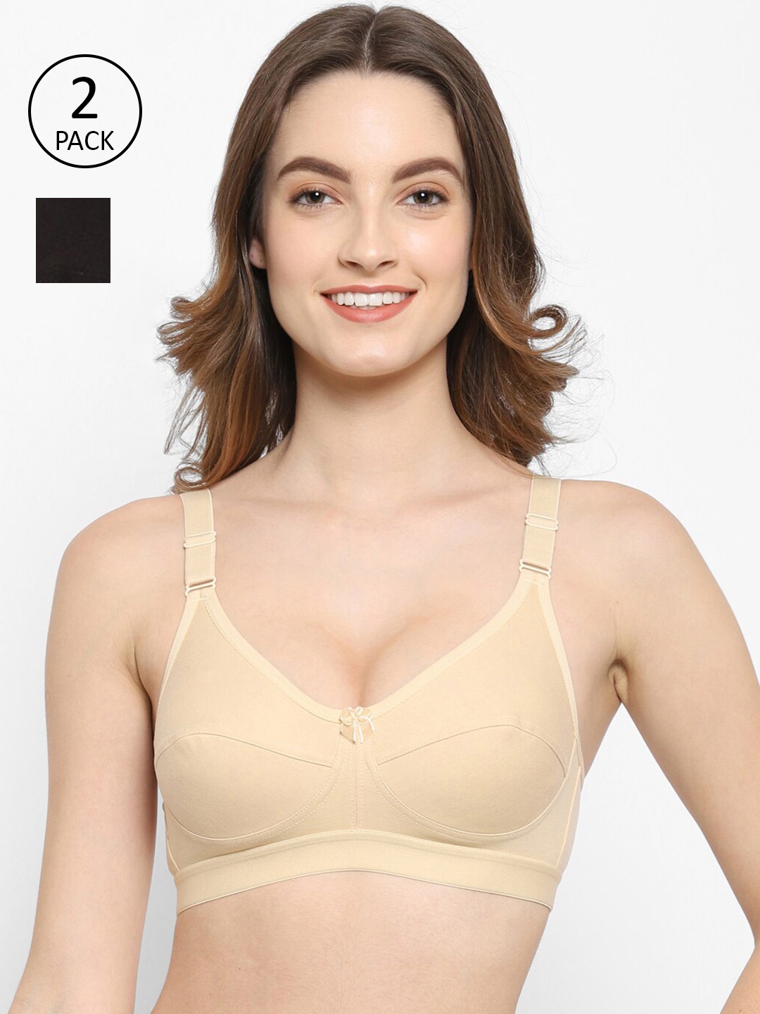 

Floret Pack of 2 Beige & Black T-shirt Bra Candy_Skin-Black