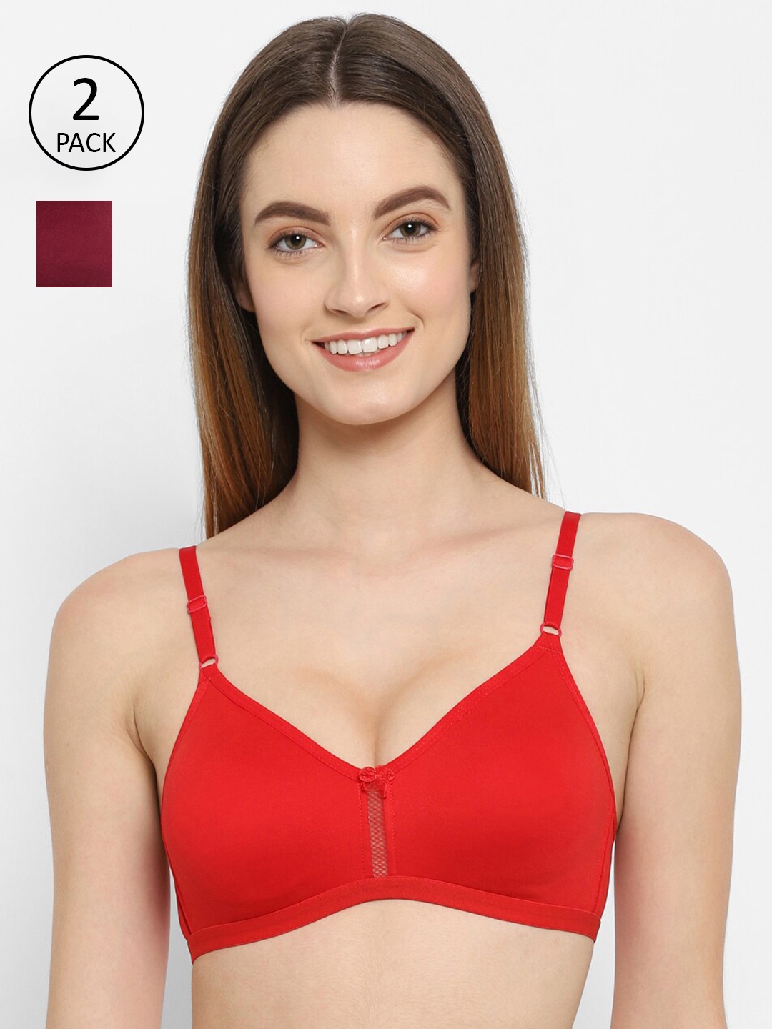 

Floret Red & Maroon Pack Of 2 Cotton High Support T-shirt Bra
