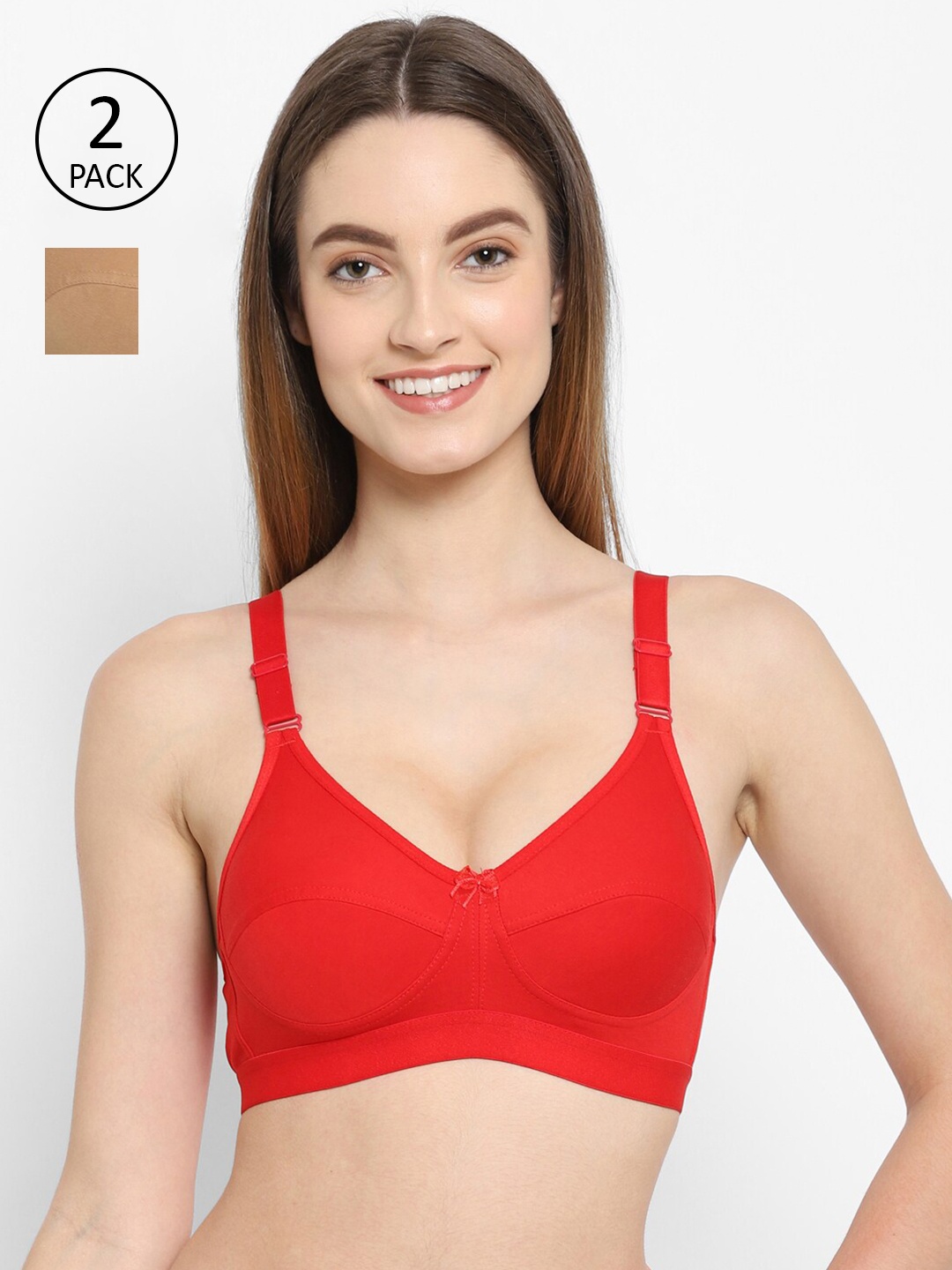 

Floret Pack of 2 T-shirt Non Padded Bra, Red