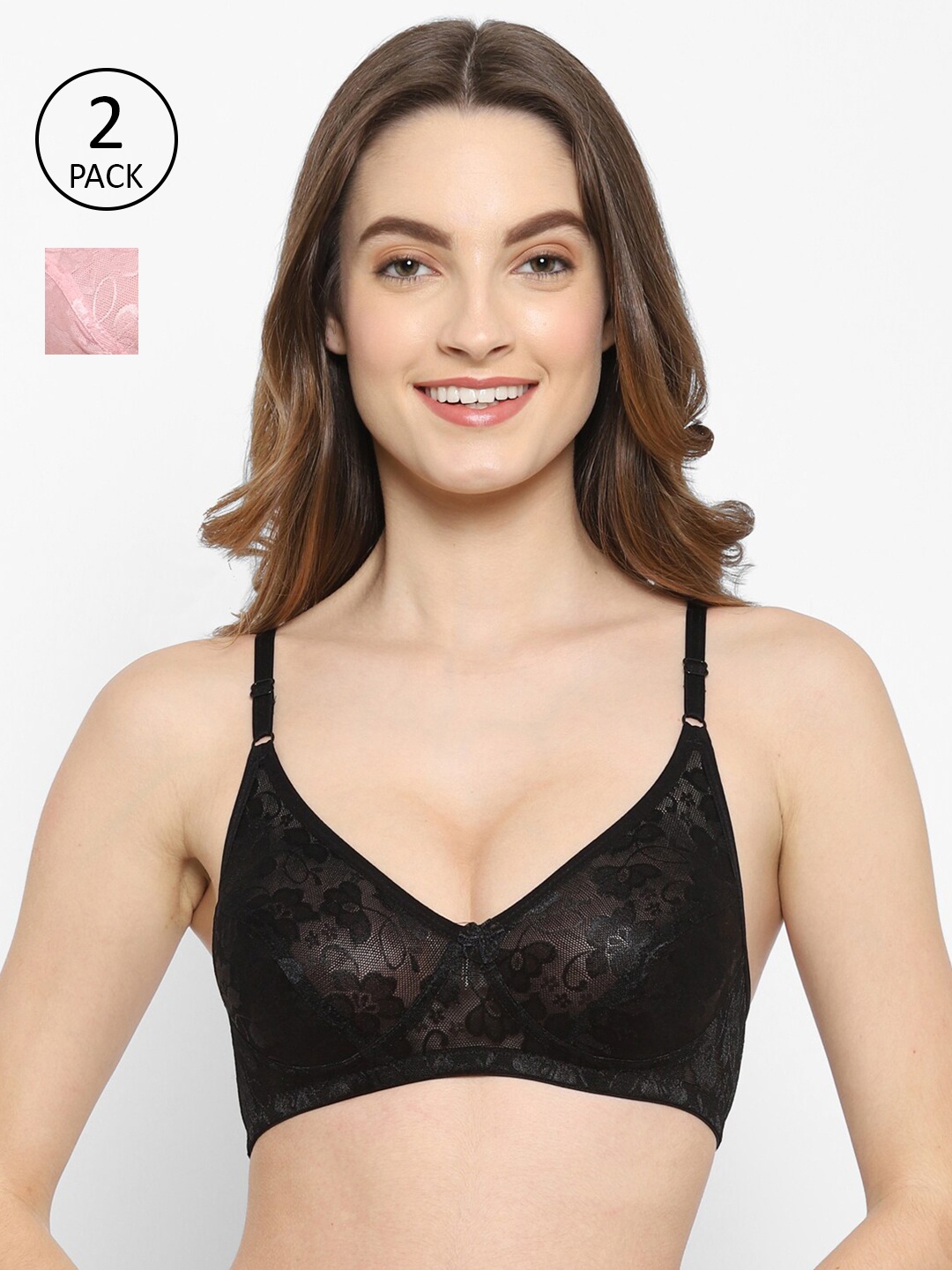 

Floret Set-2 Black & Pink Floral T-shirt Bra