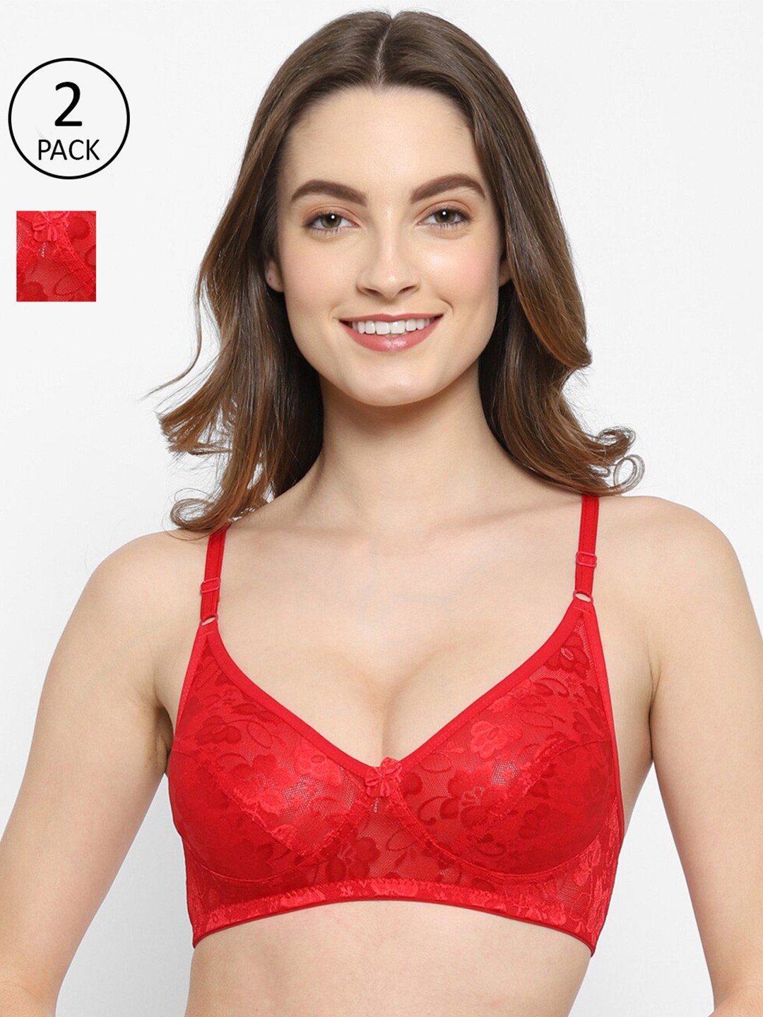 

Floret Pack of 2 T-shirt Non Padded Bra, Red