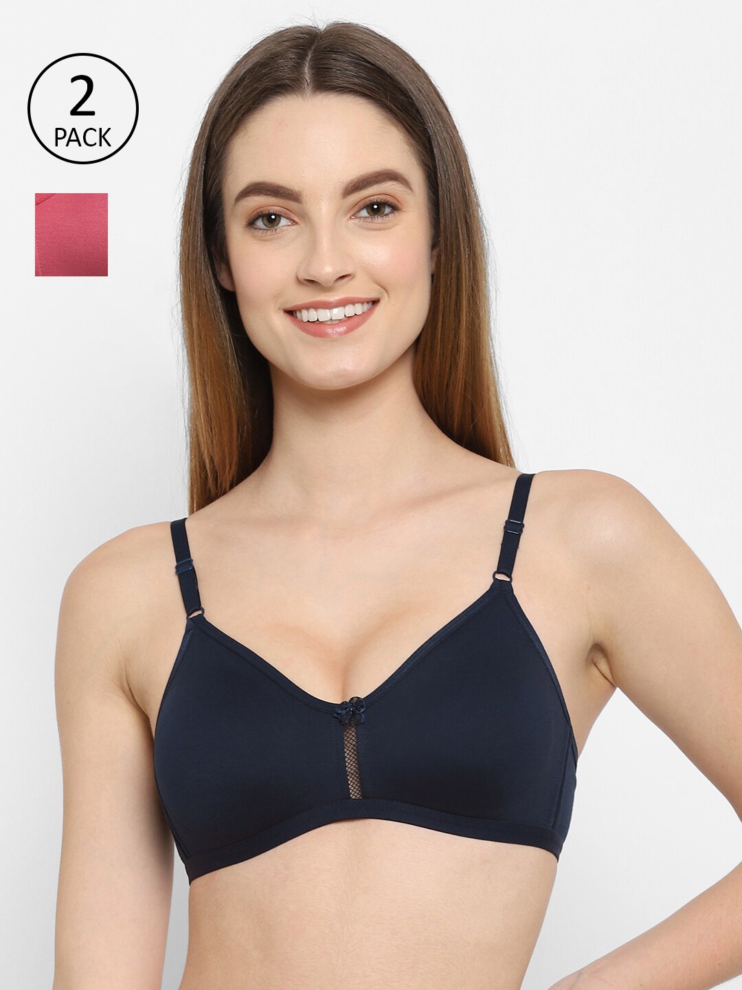 

Floret Set-2 Navy Blue & Pink T-shirt Bra
