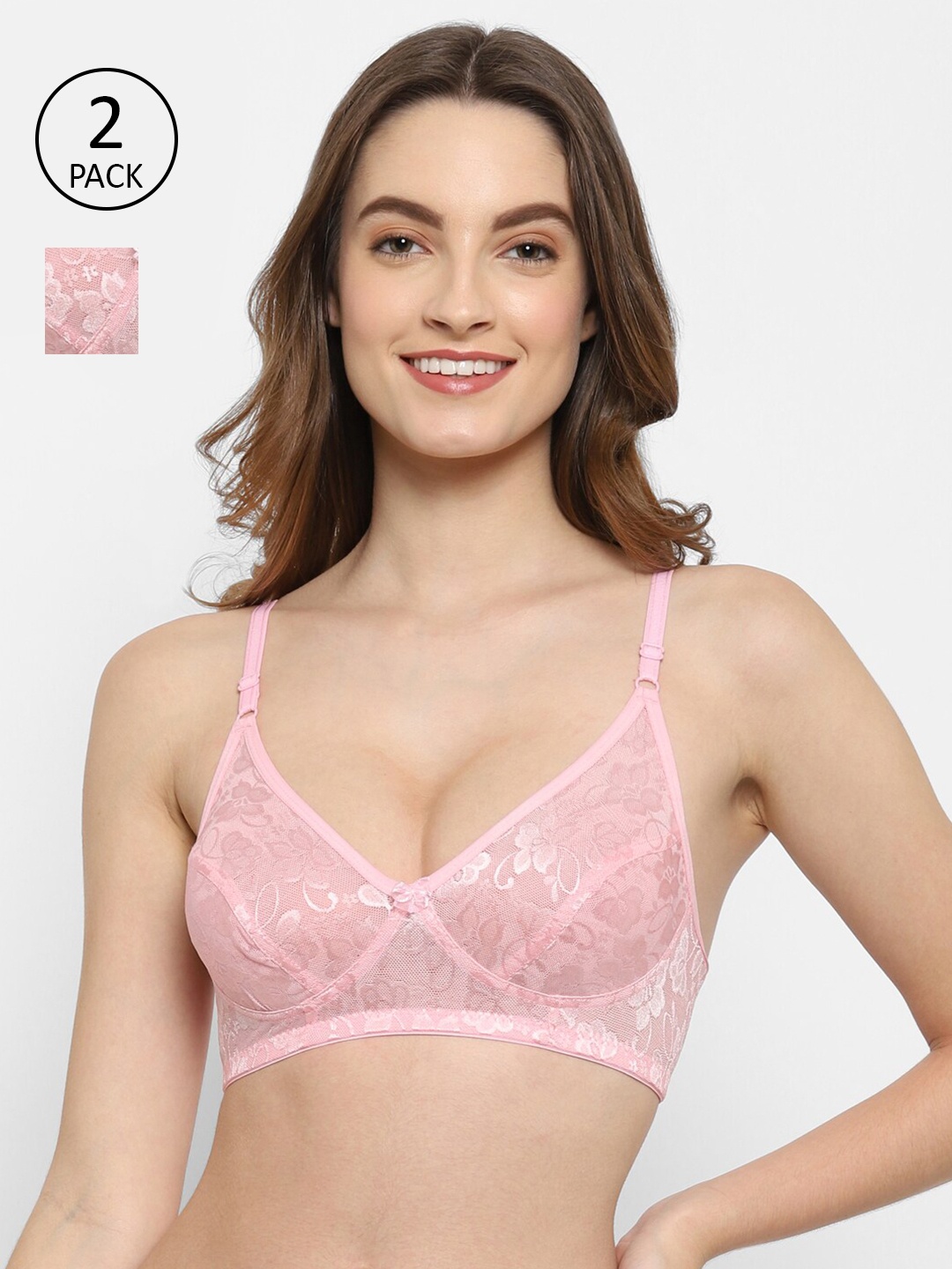 

Floret Pink Pack Of 2 Floral Lace High Support T-Shirt Bra