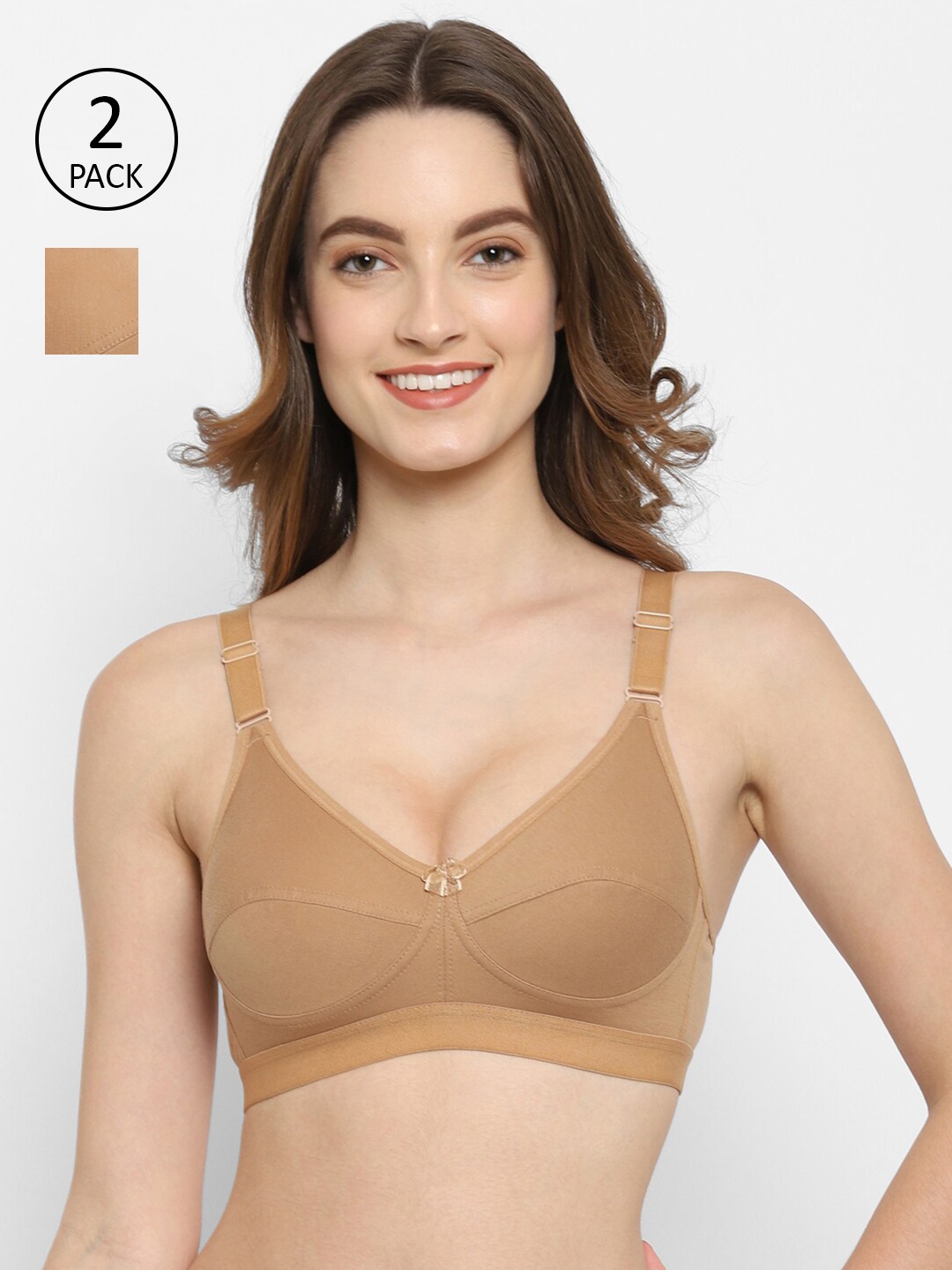 

Floret Pack of 2 Nude-Coloured Solid Non Wired Medium Coverage T-shirt Bra