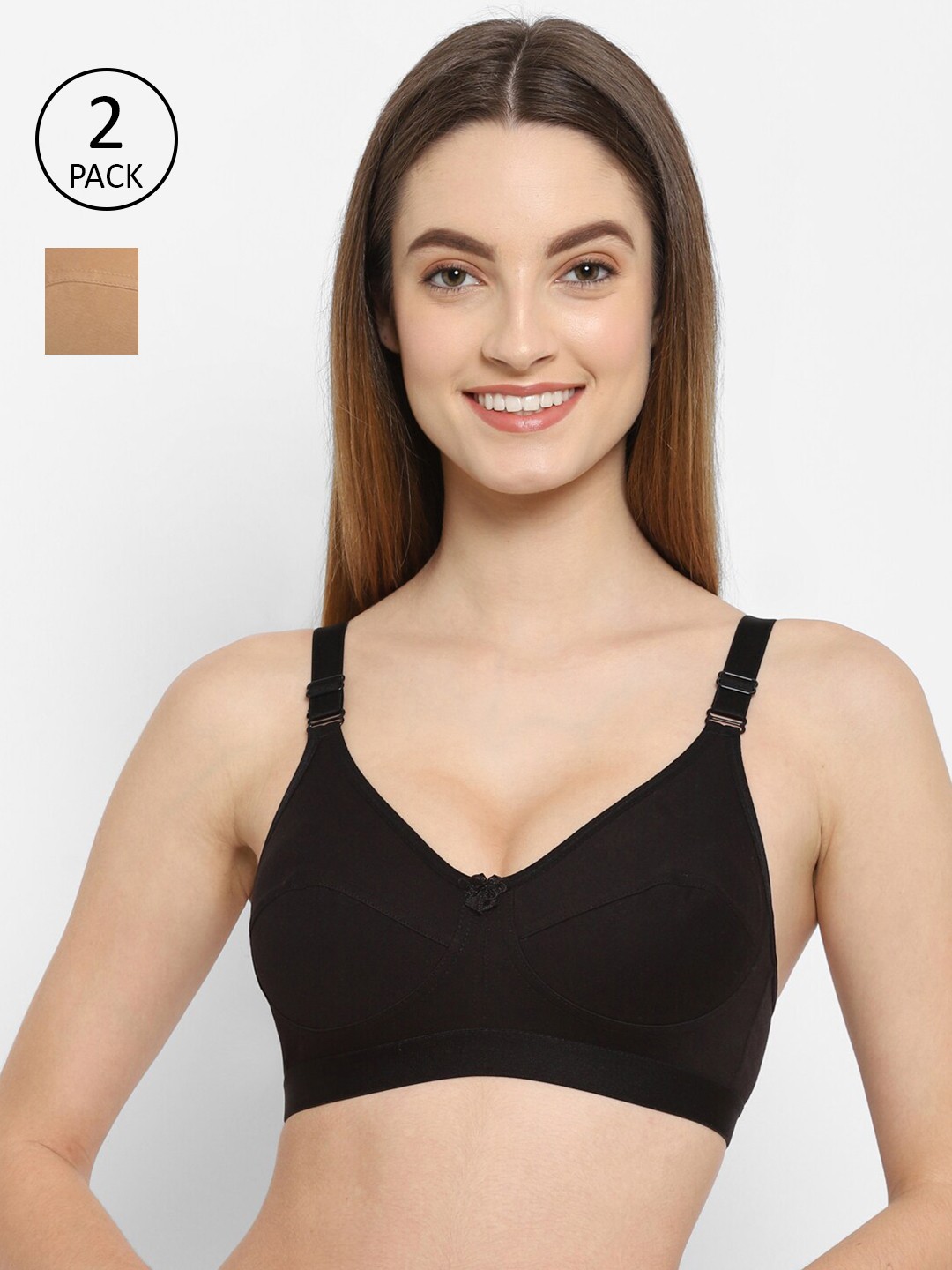 

Floret Women Pack Of 2 Black & Nude Non-Padded T Shirt