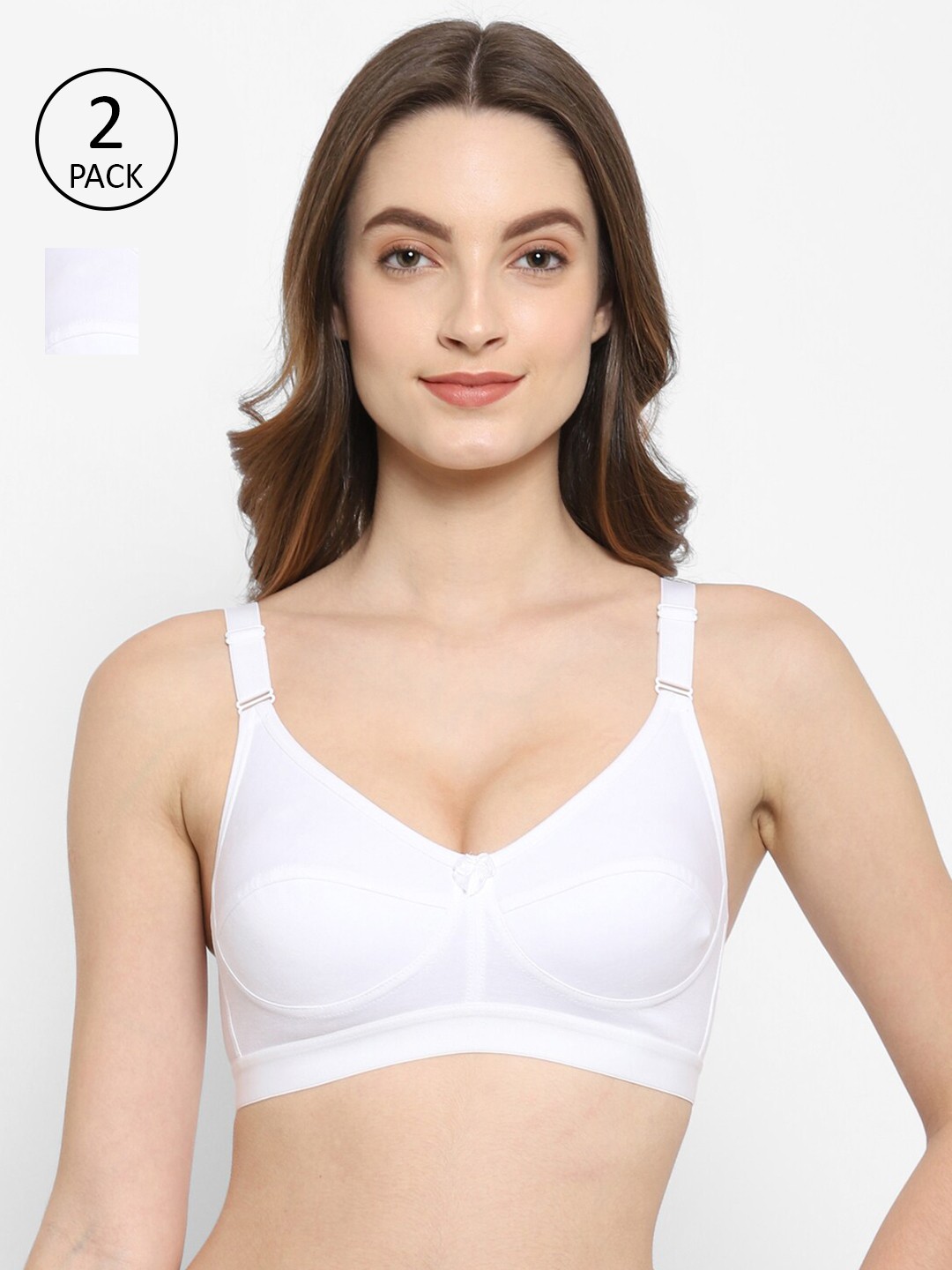 

Floret Pack of 2 White Solid Non Wired Medium Coverage T-shirt Bra