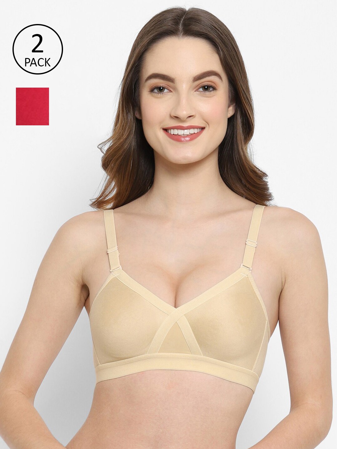 

Floret Pack of 2 T-shirt Non Padded Bra, Beige