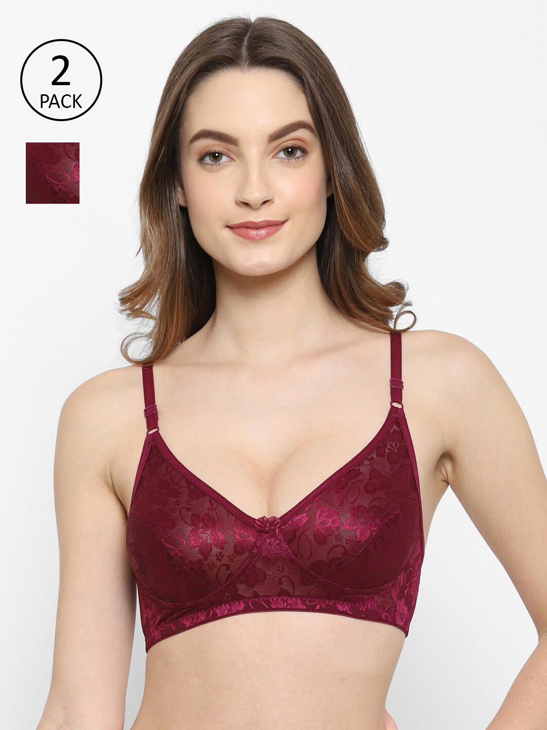 

Floret Pack of 2 Burgundy Floral Lace T-shirt Bra Akansha_Wine-Wine_30B-Wine