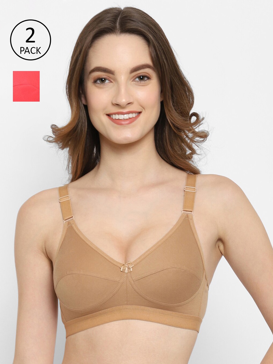 

Floret Nude-Coloured & Red pack Of 2 High Support T-shirt Bra