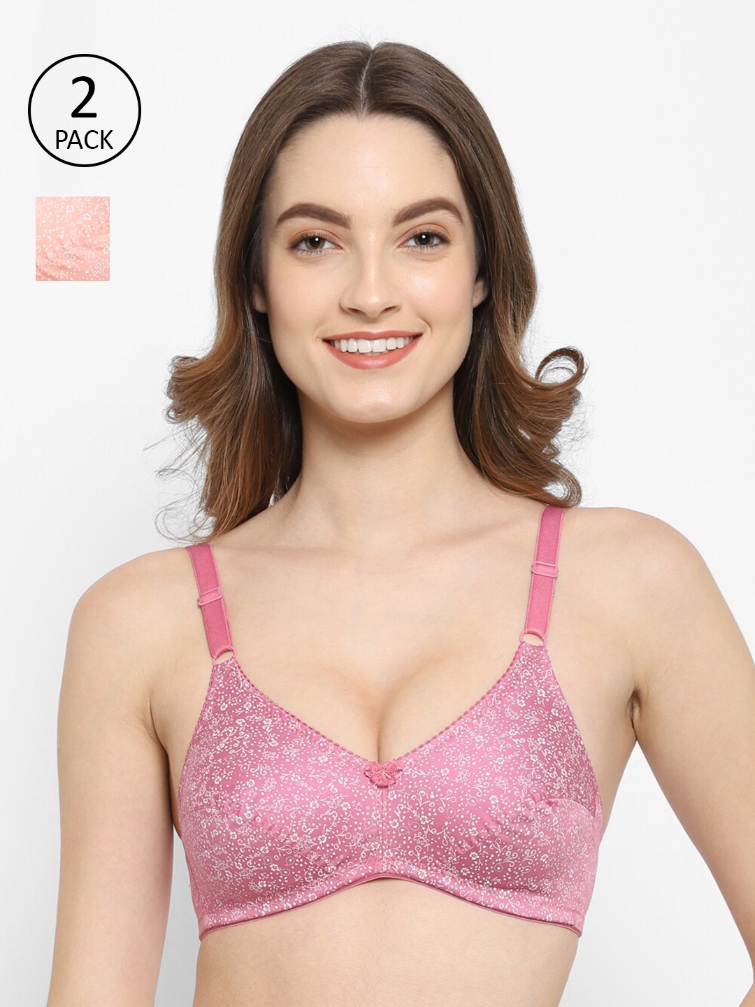 

Floret Pack of 2 Pink & White Floral Non Wired Medium Coverage T-shirt Bra