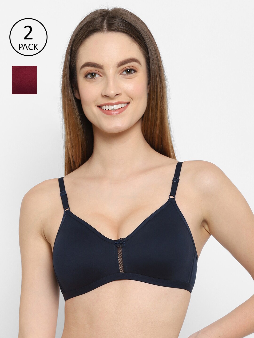 

Floret Pack Of 2 Navy Blue & Maroon T-shirt Bra