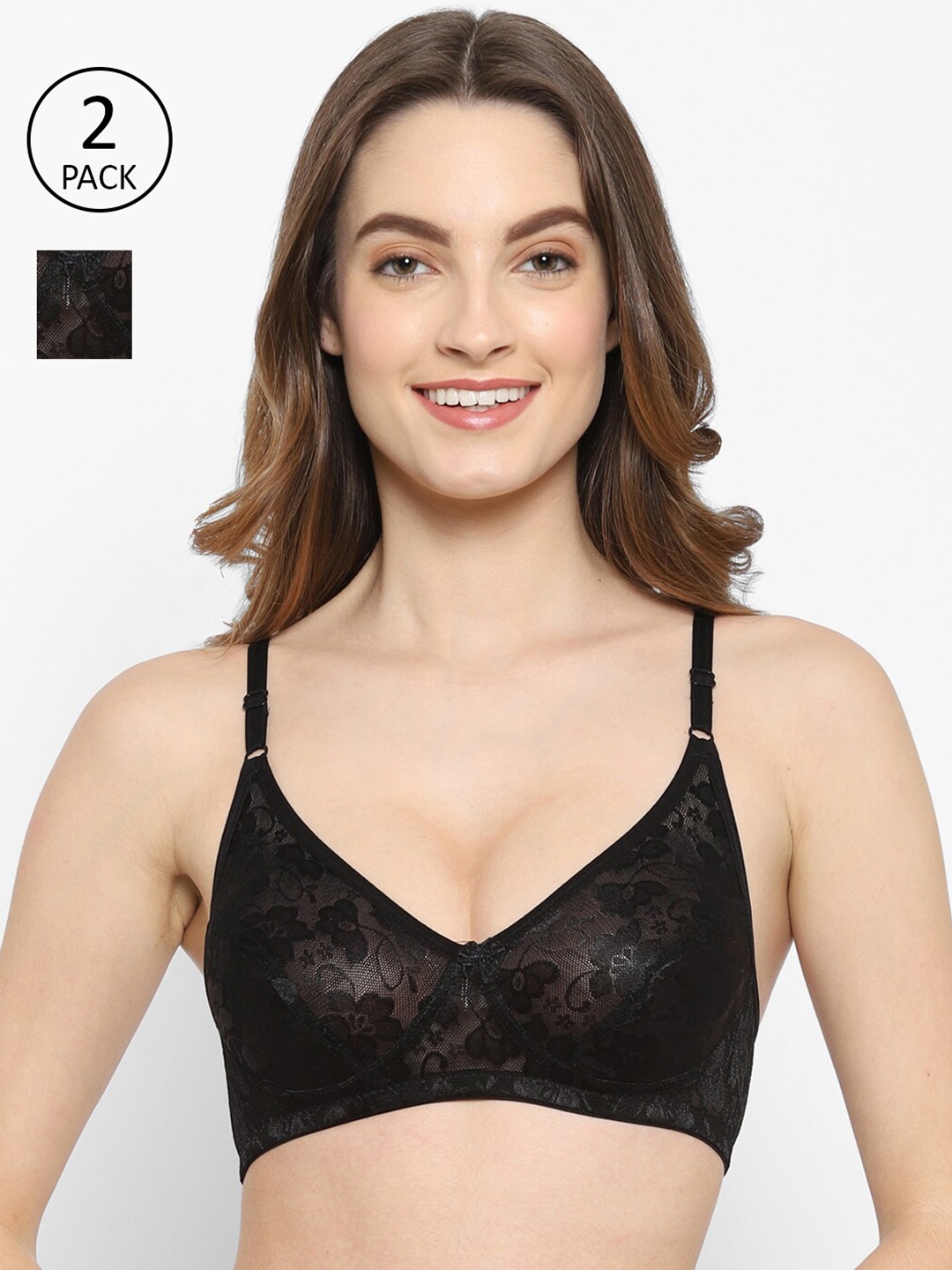 

Floret Set-2 Black T-shirt Bra