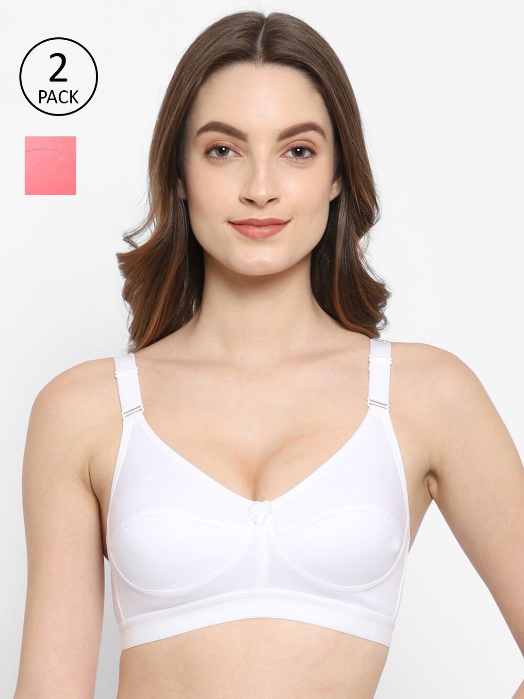 

Floret Pack of 2 White & Rose Solid Non Wired Medium Coverage T-shirt Bra