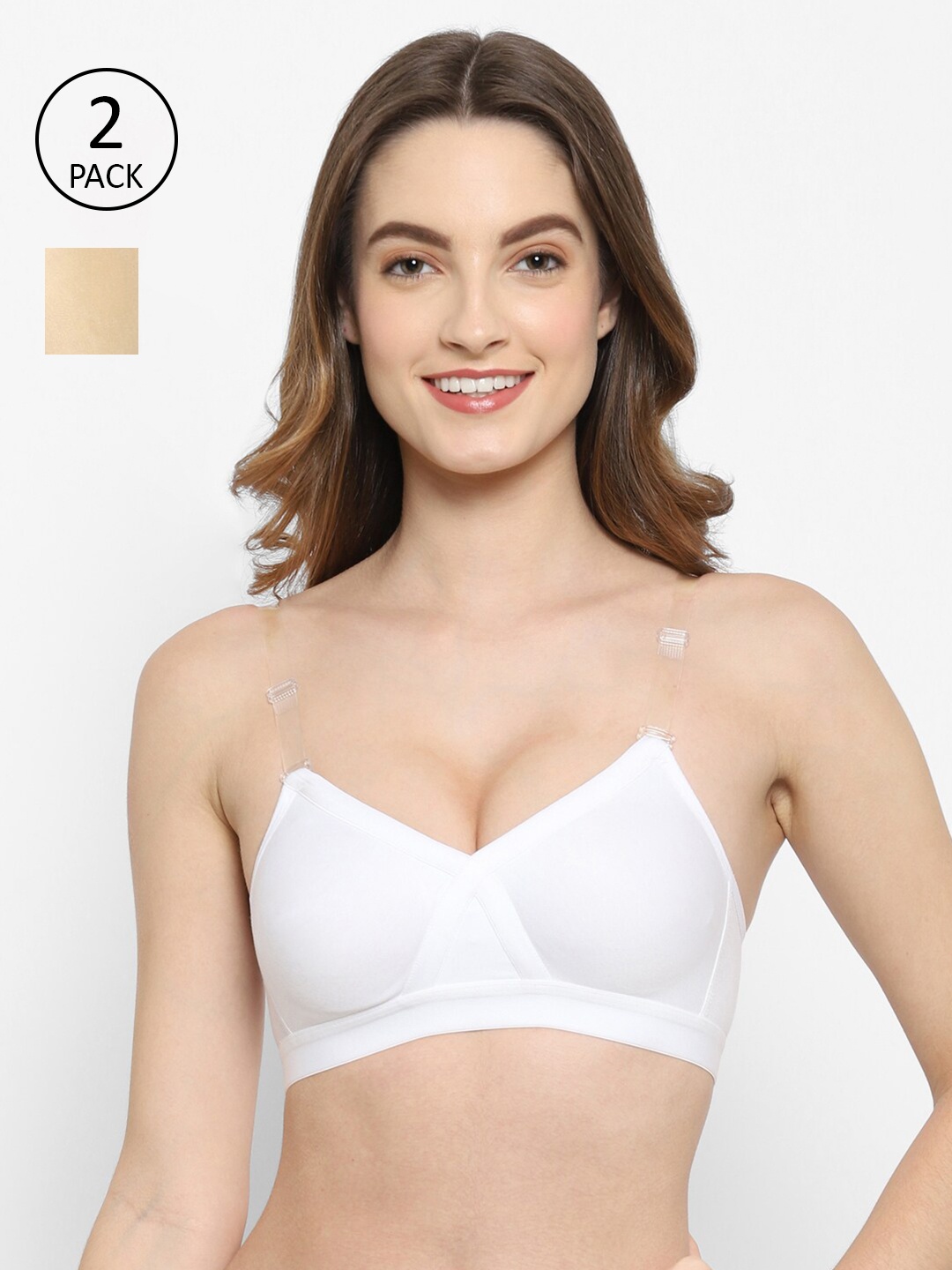 

Floret Pack of 2 White & Beige Solid Non Wired Medium Coverage Minimizer Bra