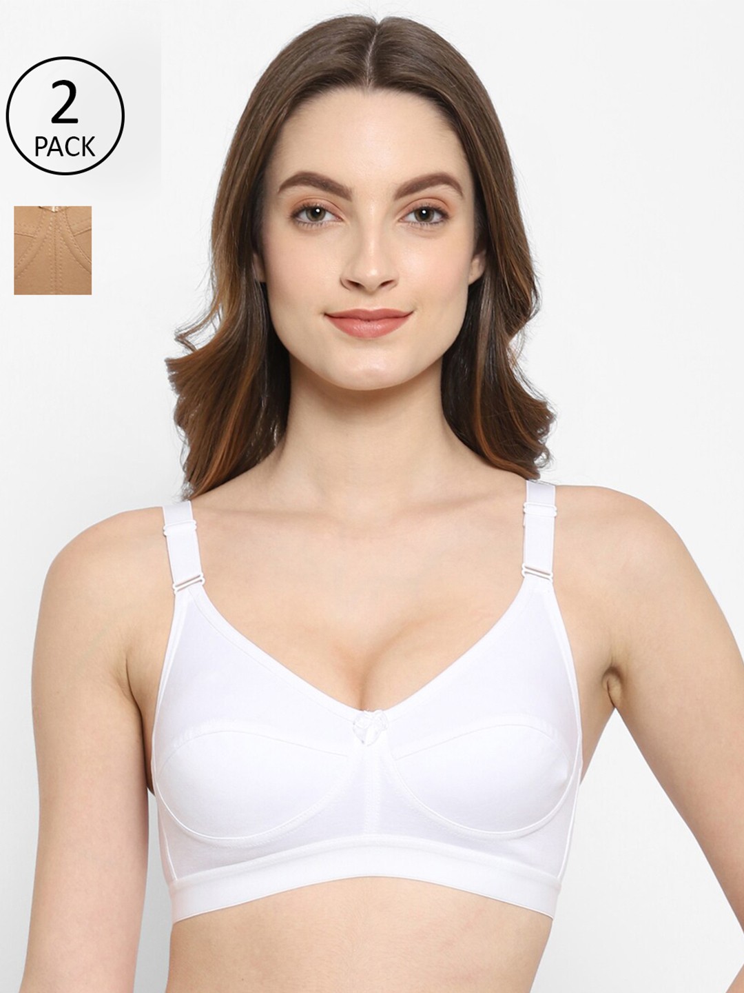 

Floret Women Pack Of 2 White & Nude Non-Padded T Shirt