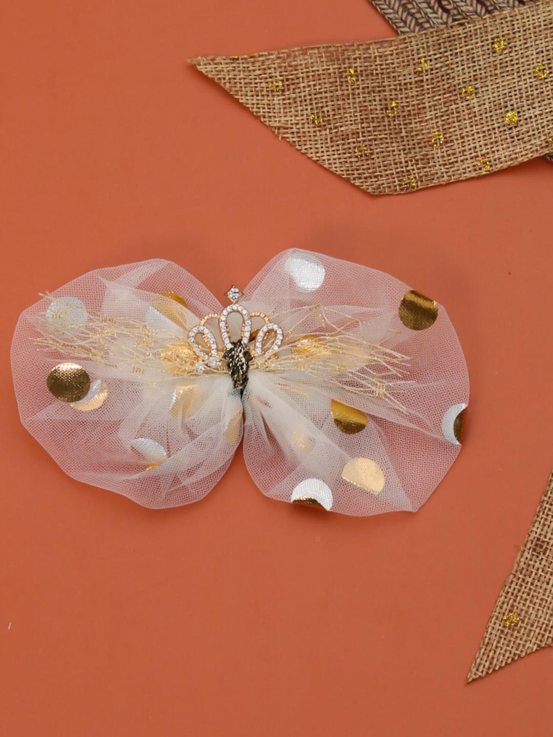 

Yellow Bee Girls Off White & Gold-Toned Embellished Alligator Hair Clip