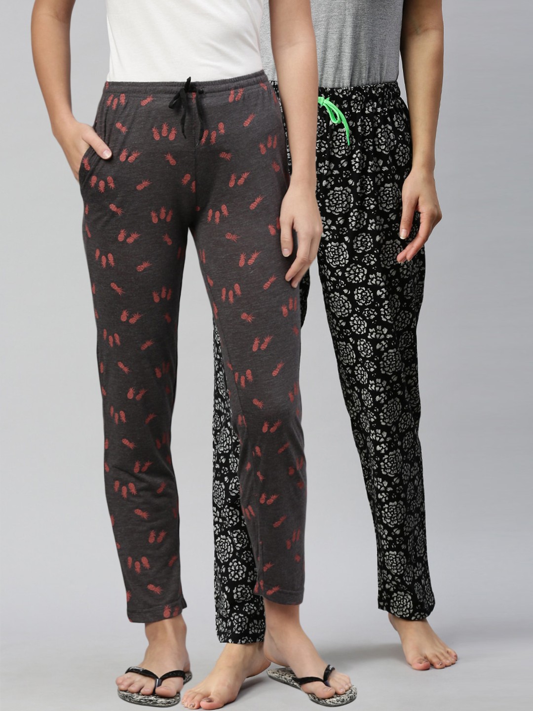 

Kryptic Women Pack of 2 Printed Pure Cotton Lounge Pants, Grey
