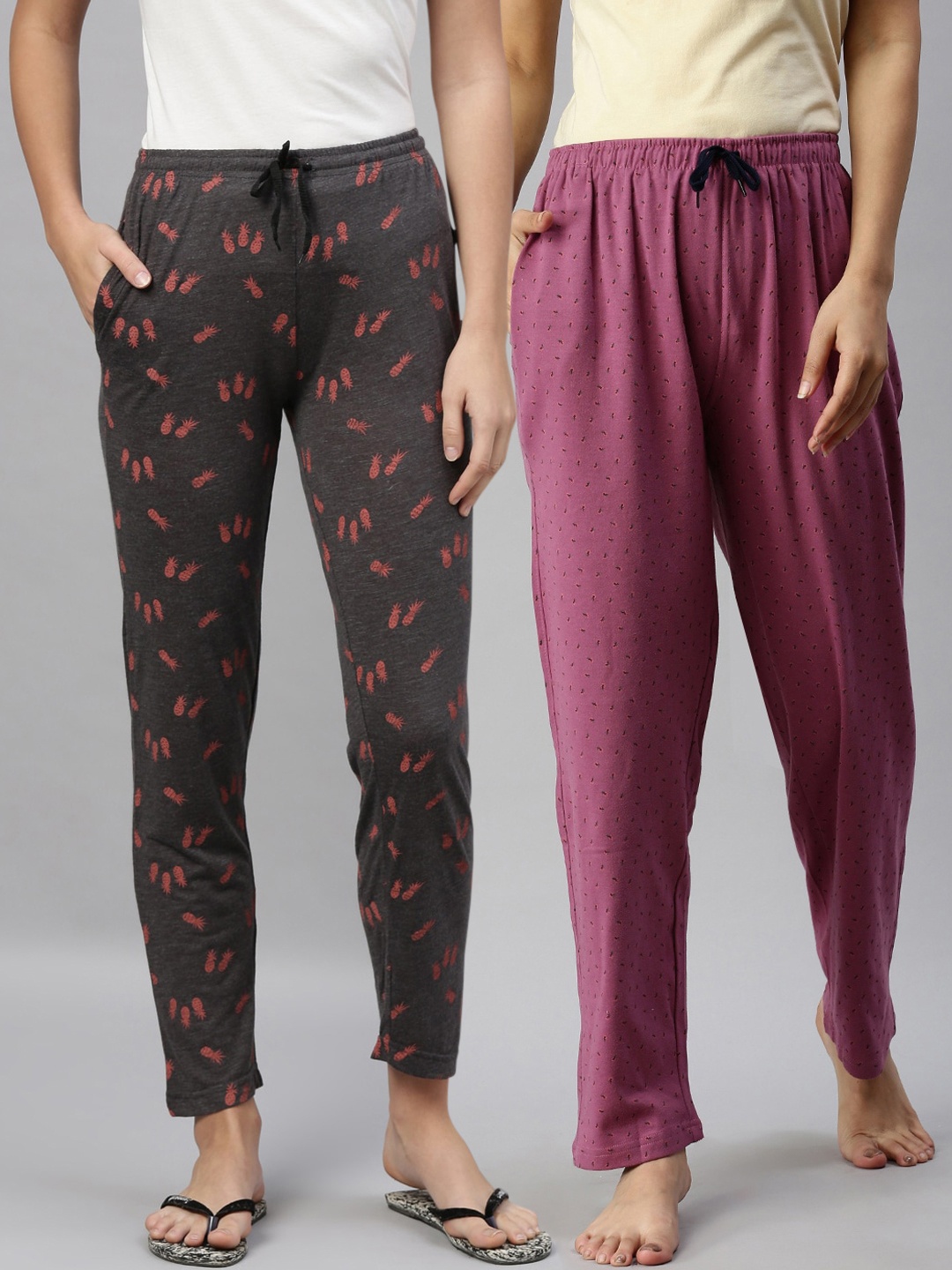 

Kryptic Women Grey Melange & Magenta Pink Pack of 2 Pure Cotton Lounge Pants