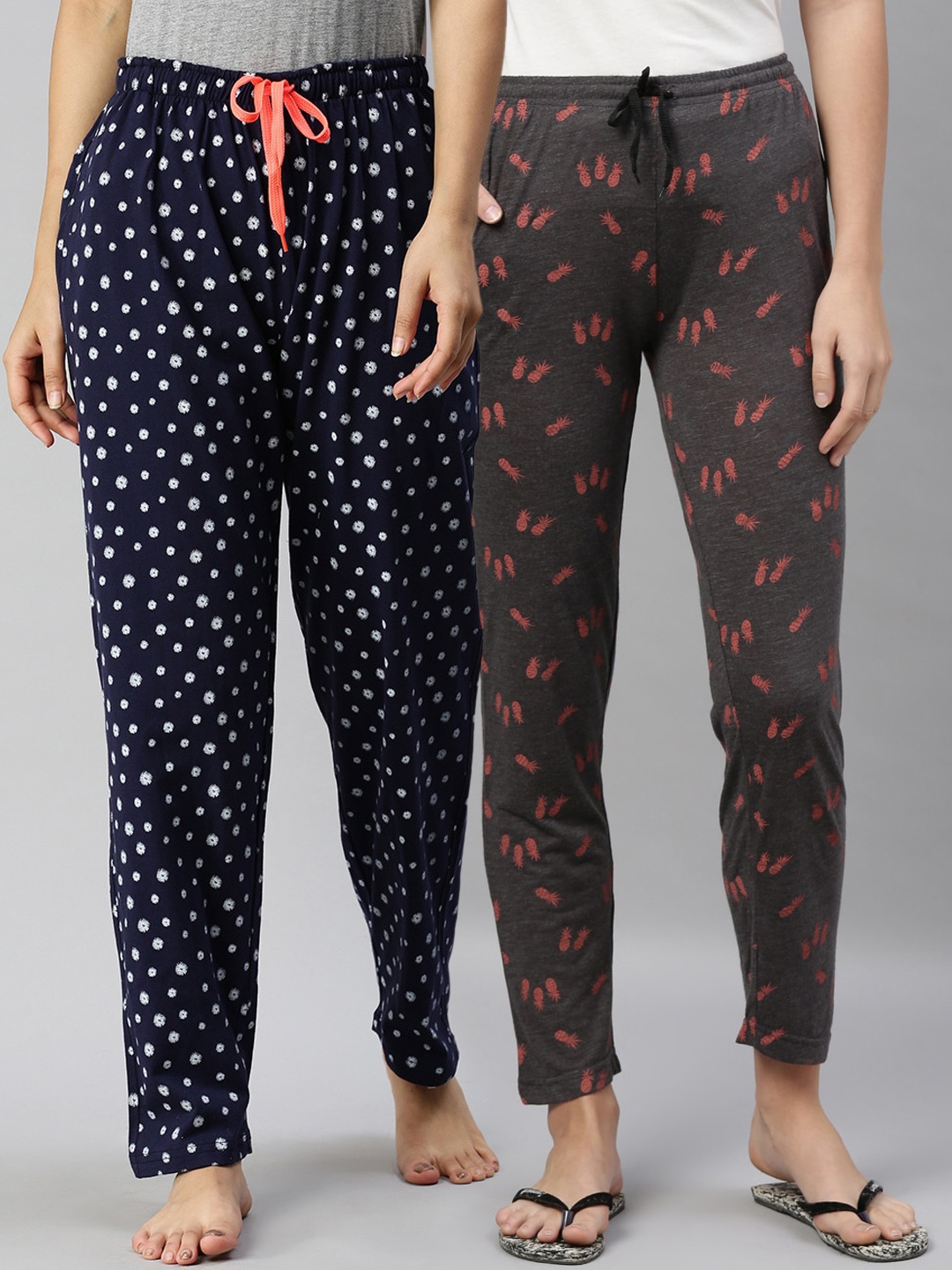 

Kryptic Women Grey Melange & Navy Blue Pack of 2 Pure Cotton Lounge Pants
