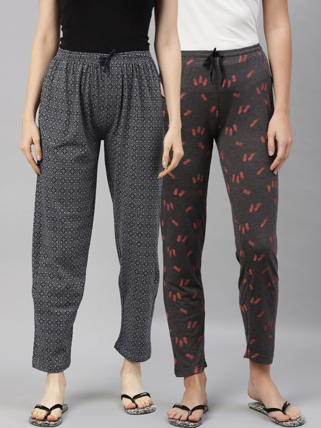 

Kryptic Women Grey Pack of 2 Pure Cotton Lounge Pants, Grey melange