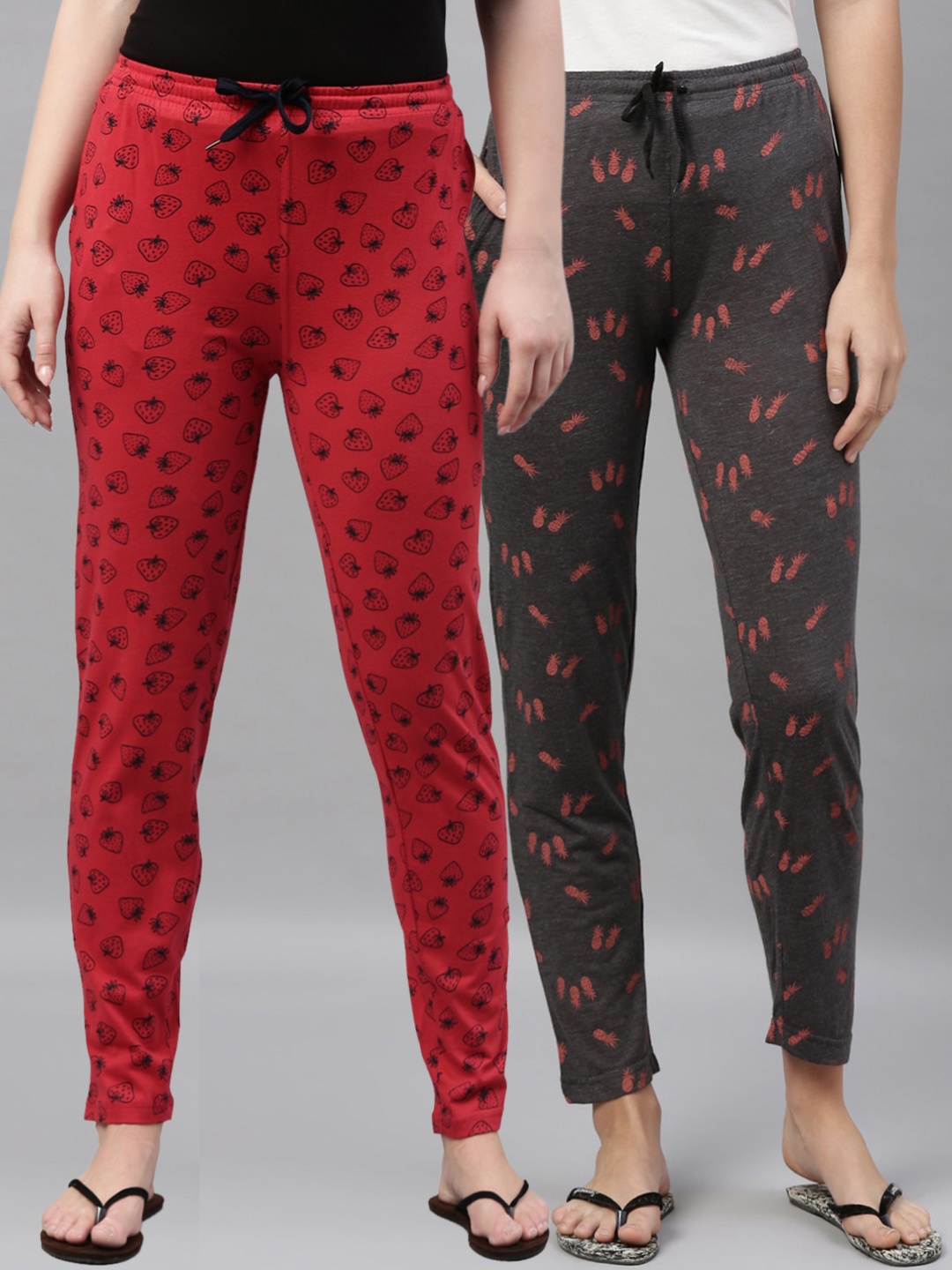 

Kryptic Woman Pack of 2 Red & Grey Lounge Pants, Grey melange