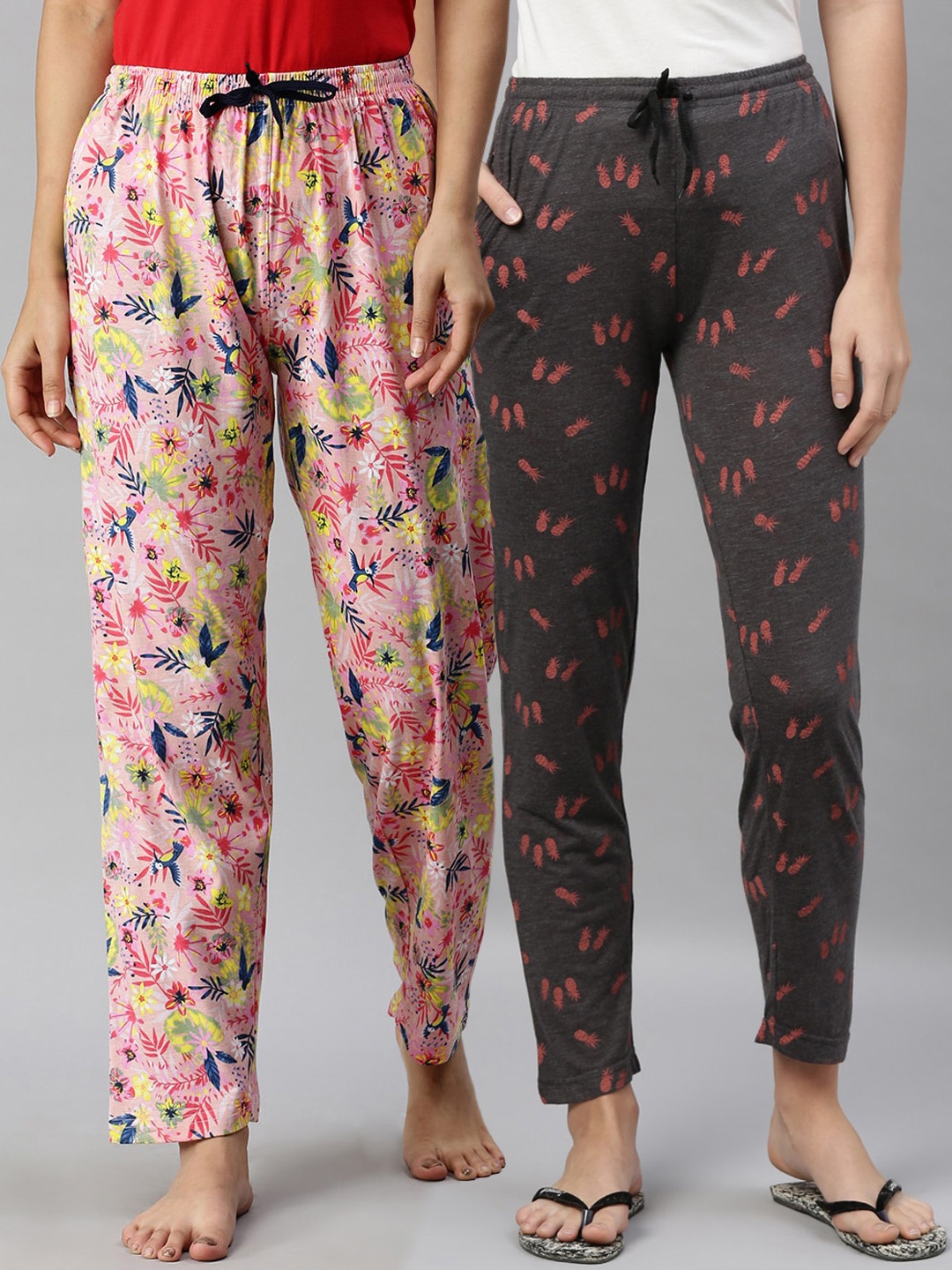 

Kryptic Women Grey Melange & Pink Pack of 2 Pure Cotton Lounge Pants