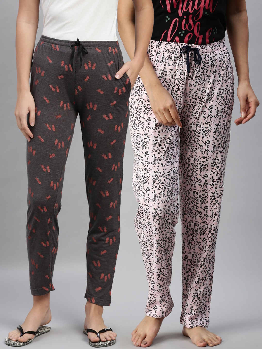 

Kryptic Women Grey Melange & Pink Pack of 2 Pure Cotton Lounge Pants