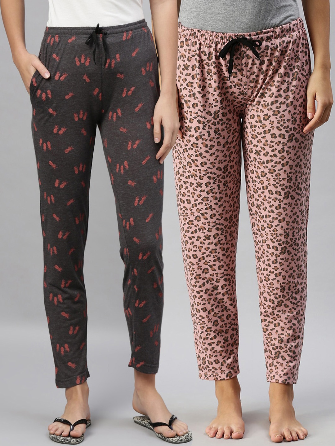 

Kryptic Women Grey Melange & Pink Pack of 2 Pure Cotton Lounge Pants