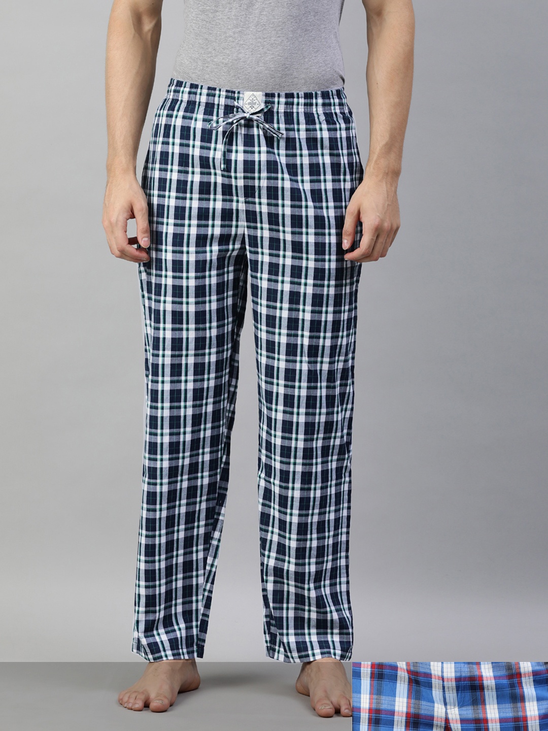 

abof Men Pack Of 2 Checked Pure Cotton Lounge Pants, Blue