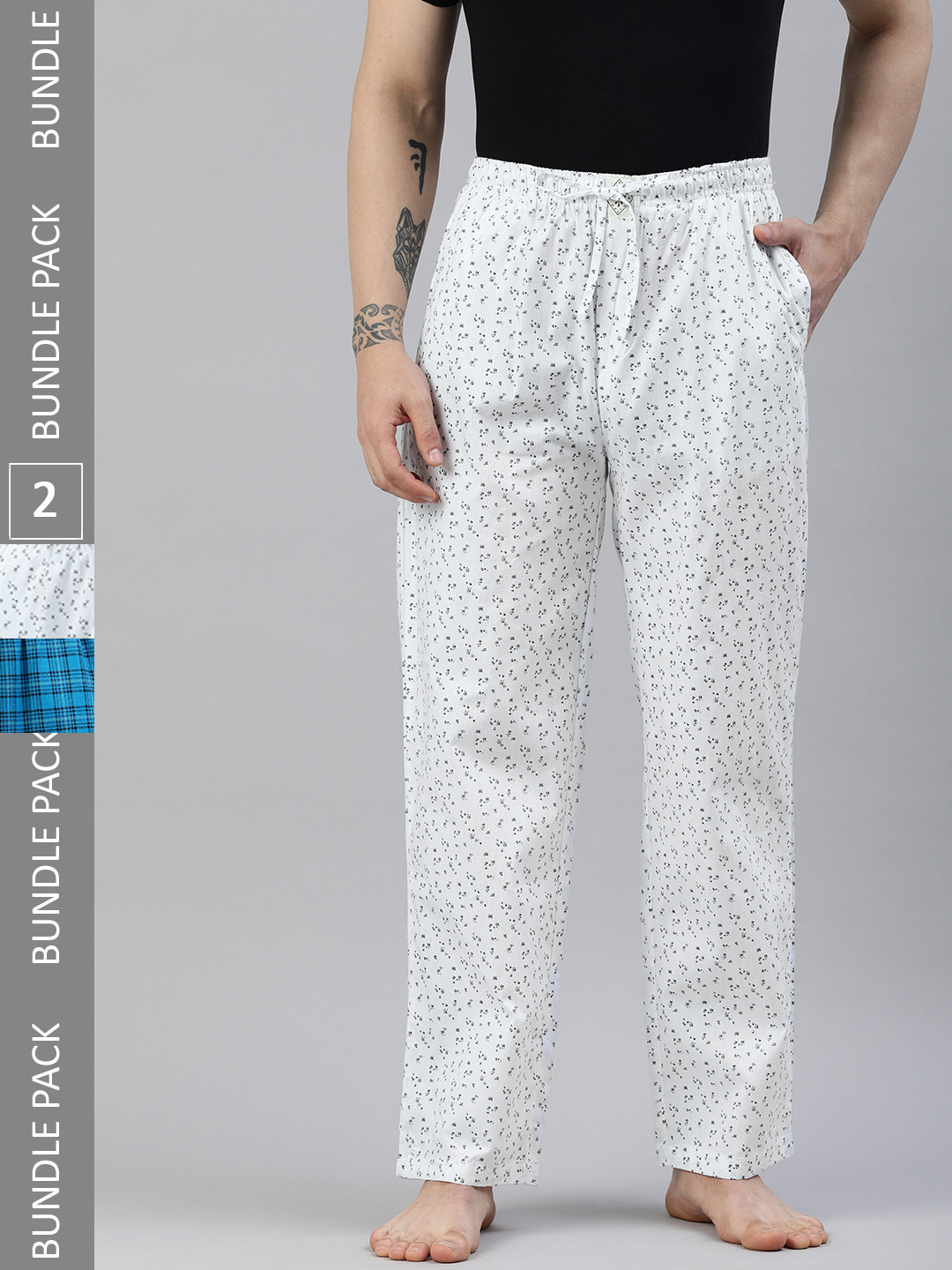 

abof Men Pack of 2 Pure Cotton Mid-Rise Straight Lounge Pants, White