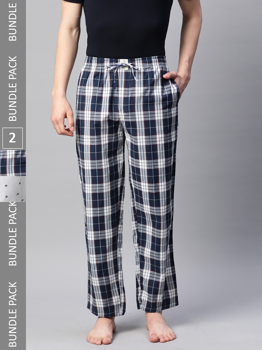 

abof Men Pack of 2 Pure Cotton Printed Lounge Pants, White