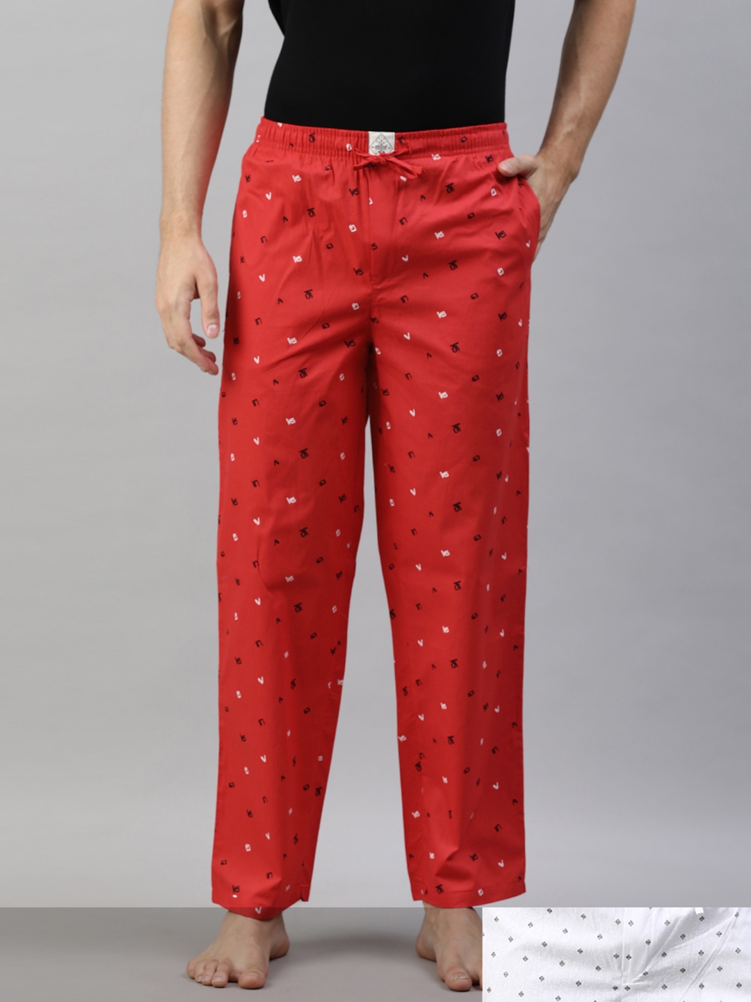 

abof Men Pack Of 2 Printed Pure Cotton Lounge Pants, Red
