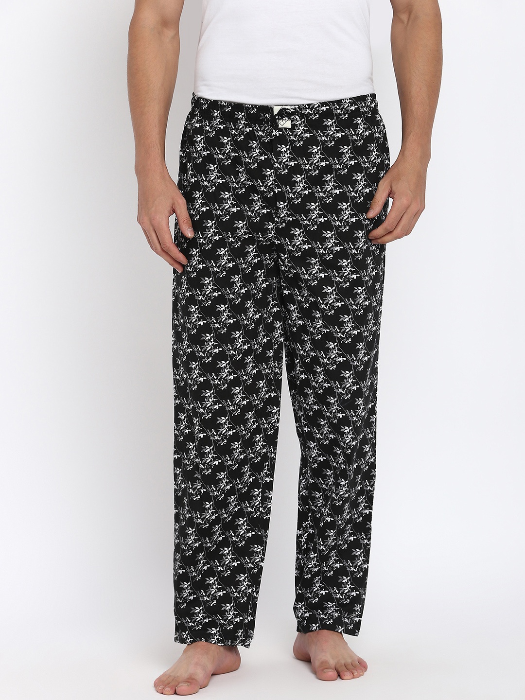 

abof Men Floral Printed Pure Cotton Lounge Pants, Black