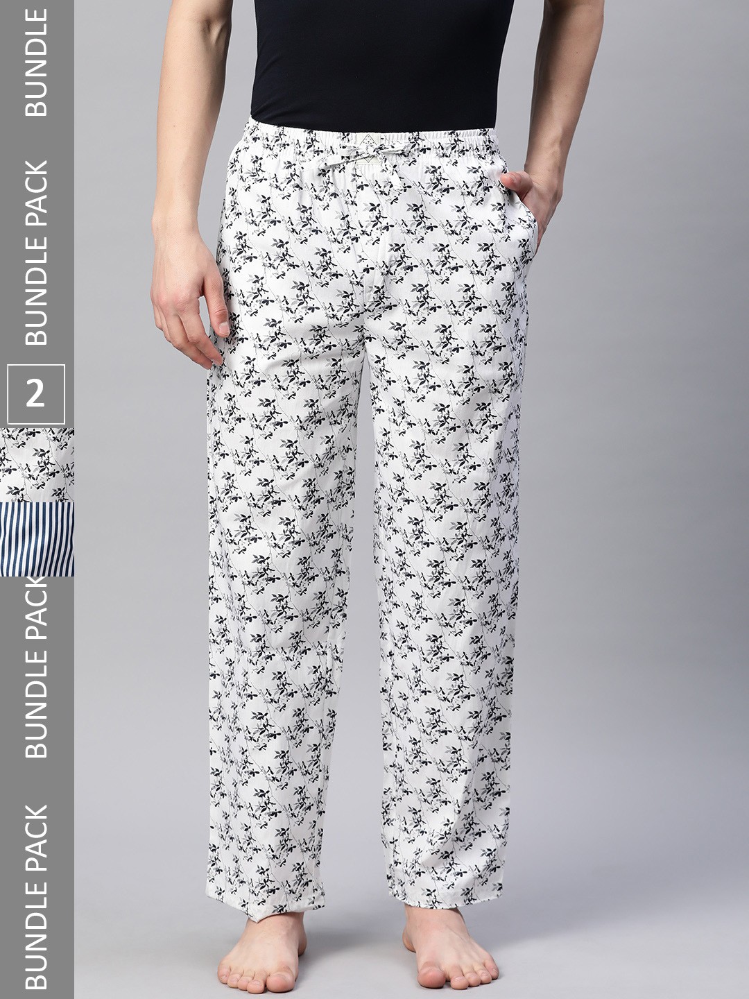 

abof Men Pack of 2 Pure Cotton Printed Lounge Pants, White