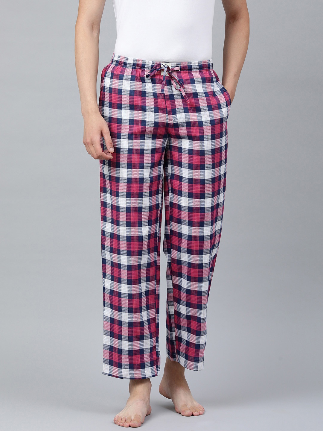 

abof Men Maroon And Blue Checked Regular Fit Pure Cotton Lounge Pants