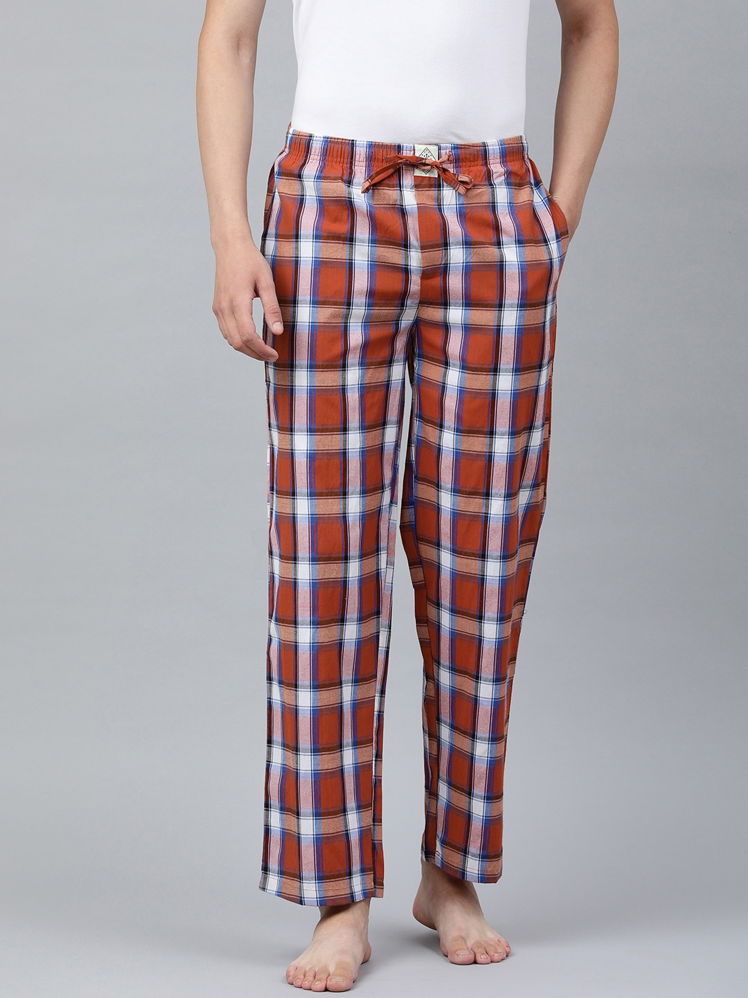 

abof Men Red And Blue Checked Regular Fit Pure Cotton Lounge Pants