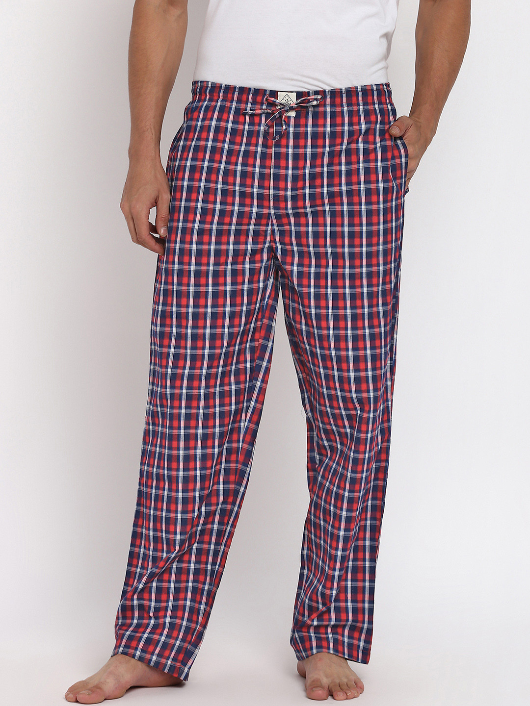 

abof Men Checked Pure Cotton Lounge Pants, Red