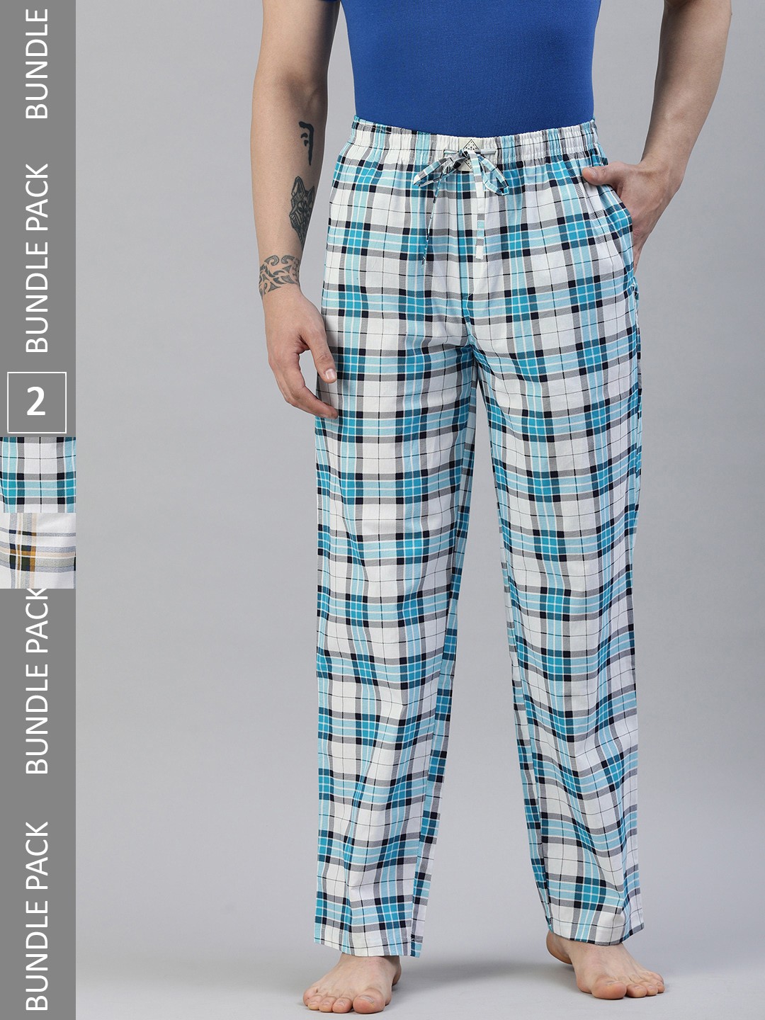 

abof Men Pack of 2 Pure Cotton Mid-Rise Straight Lounge Pants, White