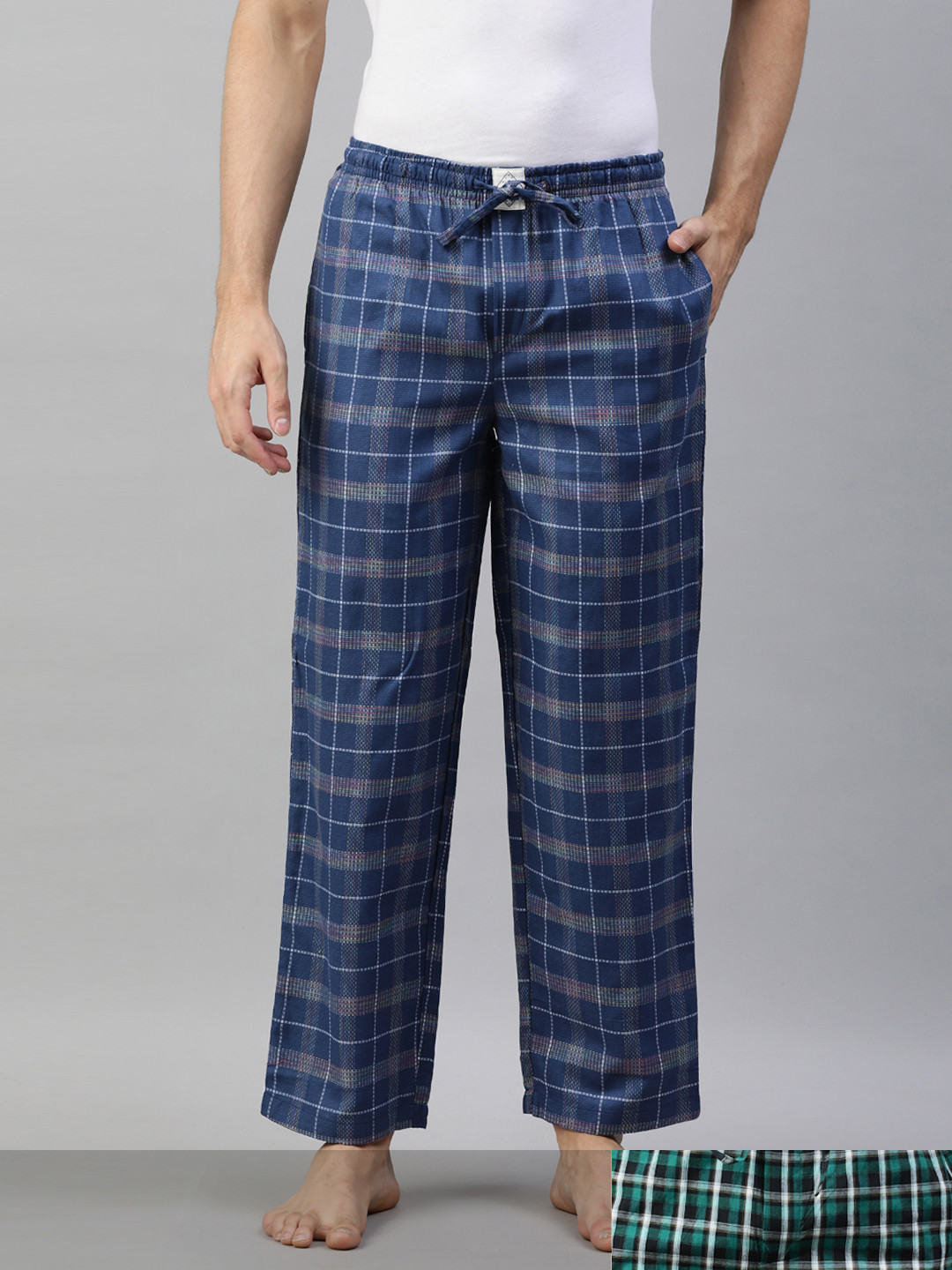 

abof Men Pack Of 2 Checked Pure Cotton Lounge Pants, Blue