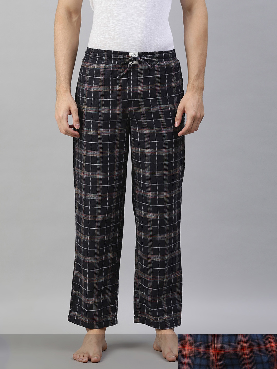 

abof Men Pack of 2 Multi Printed Mid Rise Elasticated Pure Cotton Casual Lounge Pants