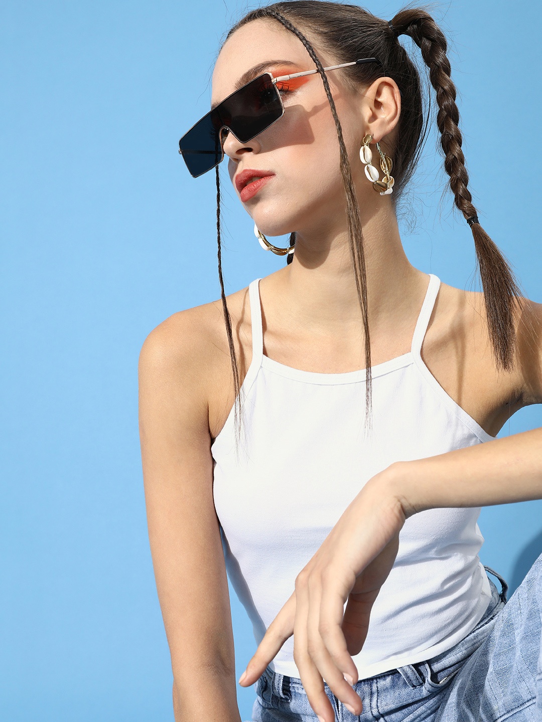 

Cation Women Classic White Solid Cropped Top
