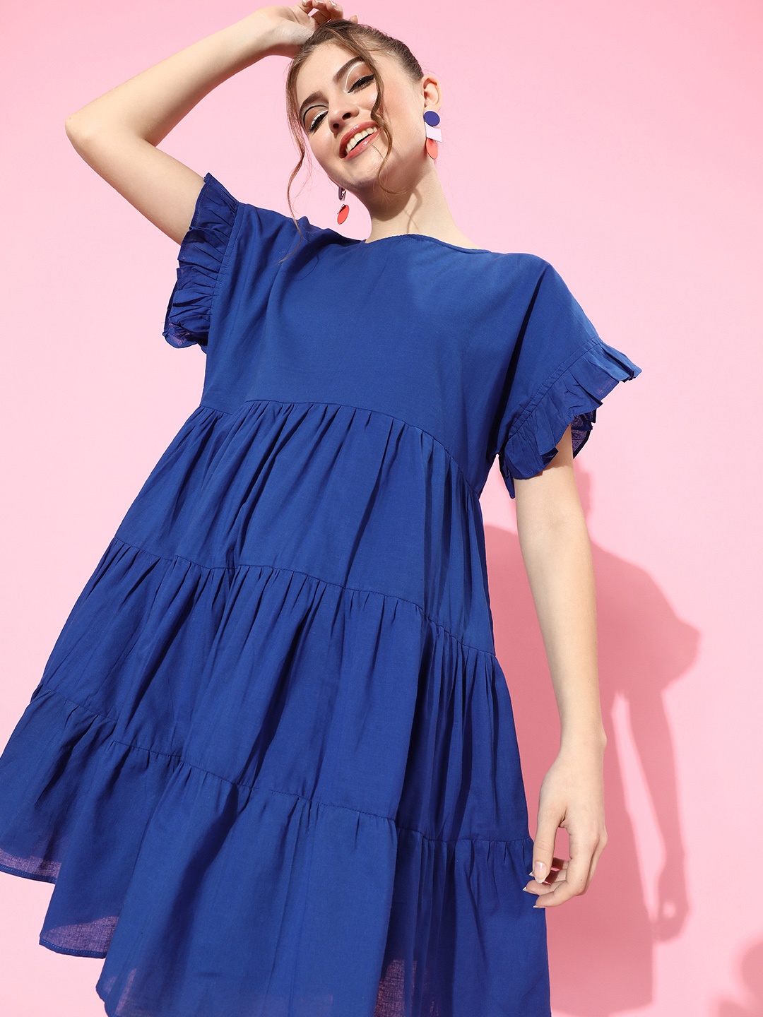 

Cation Women Blue Solid Tiered Dress